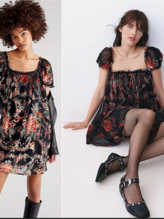 Free People Dresses & Skirts - 🦋 Free People| EUC Beautiful Blooms Velvet Floral Mini Dress Black S